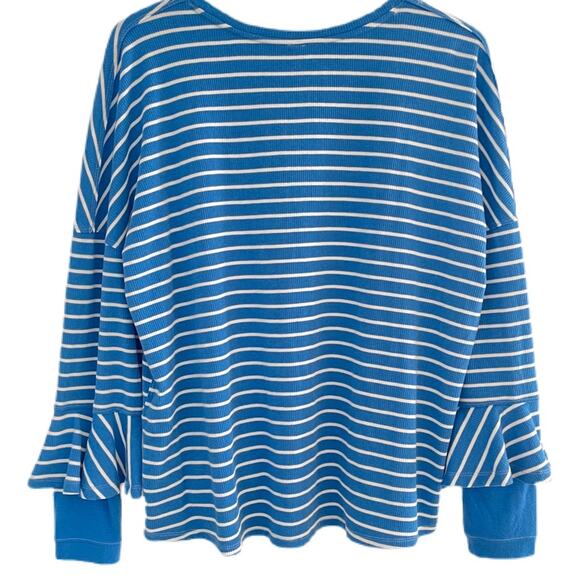Free People Blue and White Stripe Top Sz M - Picture 4 of 7